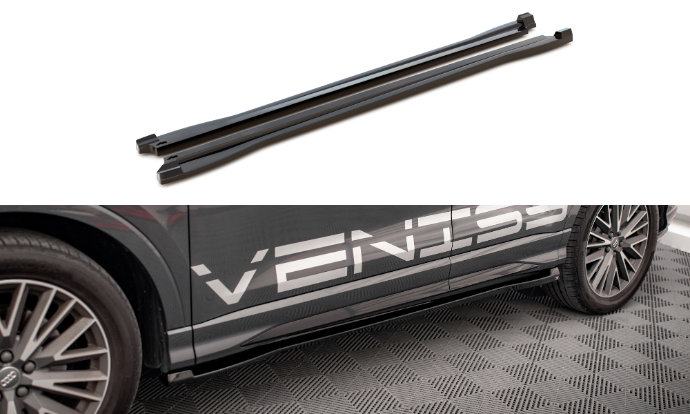 Zijskirts Voor Audi Q3/Q5/Q7/Q8 – 2 Delige Zijschorten In Glossy Black, Universeel Passend