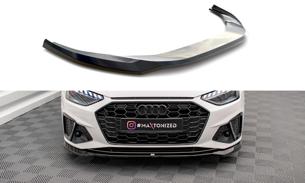 For 2020 2021 2022 Audi A4 S4 B10 S-Line Painted Glossy Carbon Fiber Front Bumper Spoiler store Splitter Lip STP-Style